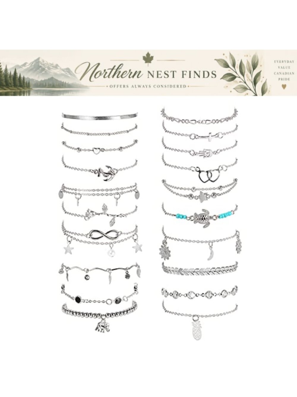 20 Pc Ankle Bracelets Set Alloy Gold Tone Adjustable Summer Beach Anklets for